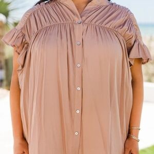 Chic Soul brown flutter sleeve top